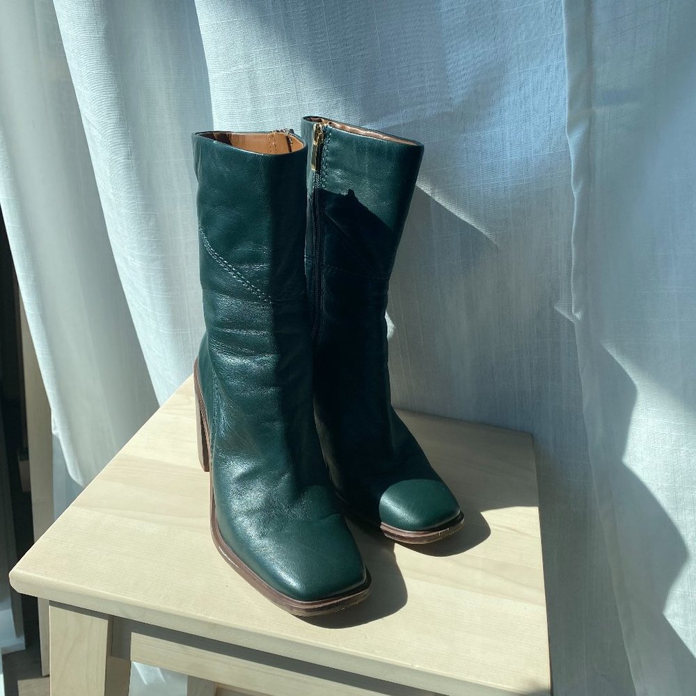 Franco Sarto Stevie Mid Calf Boot Size 7.5 - English Green Leather